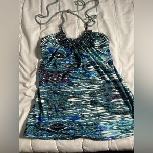 Wet Seal Blue Green Sequin Halter Dress